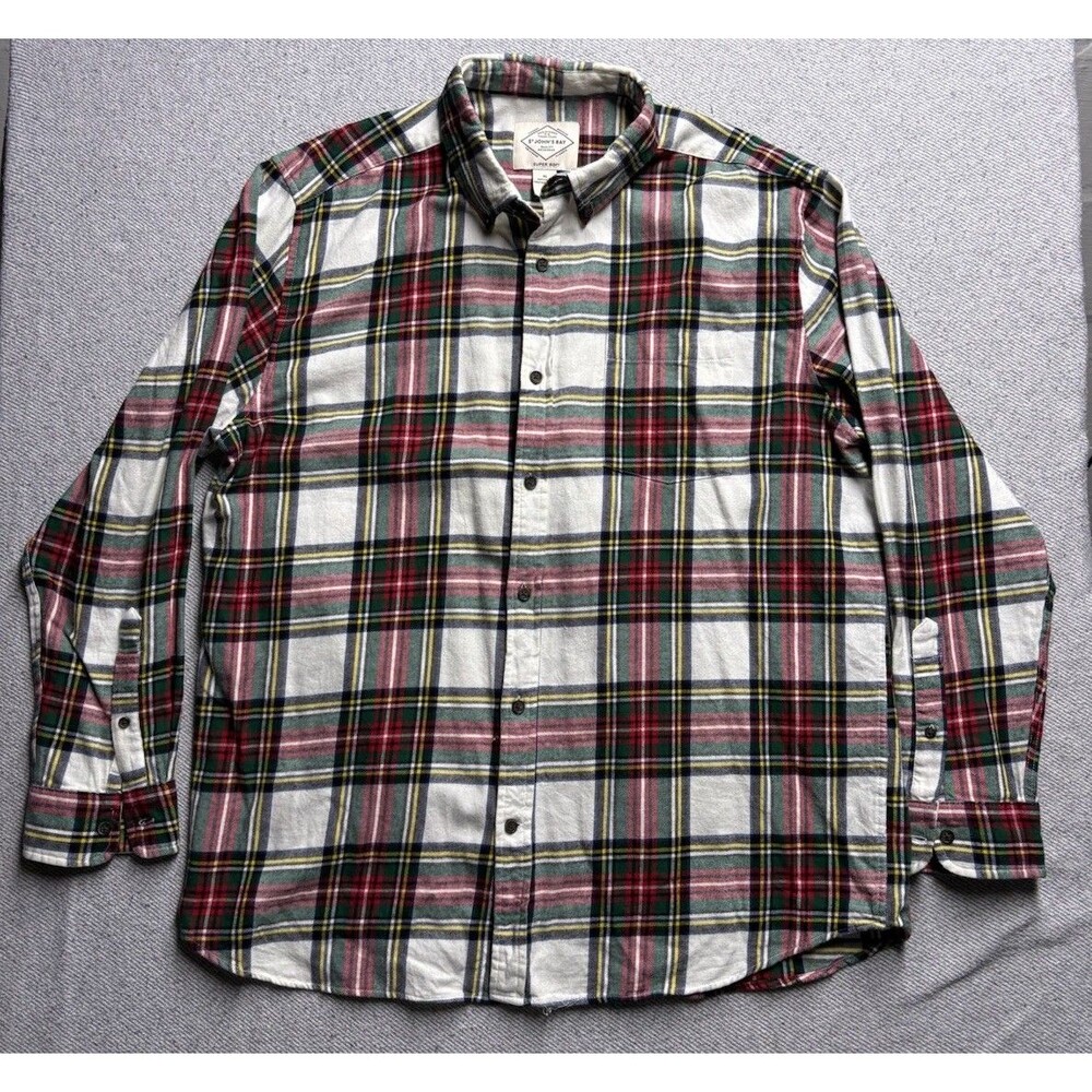 St. John's Bay Super Soft Flannel Shirt Mens XL Plaid Long Sleeve 100% Cotton
